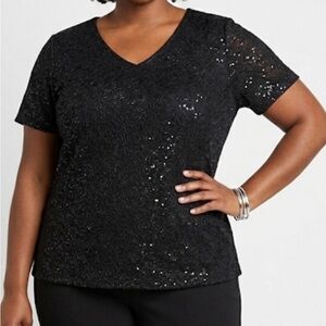 White Stag Black lightly Sequin Rose Lace Blouse Plus Size 4X NWT